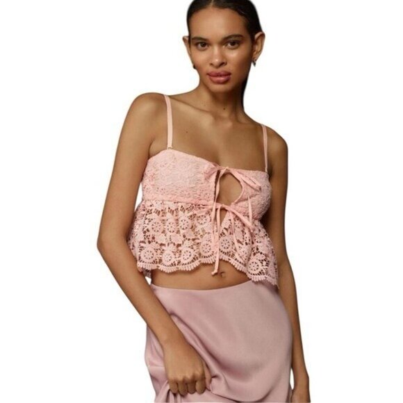 ANTHROPOLOGIE Strapless Pink Crochet Lace Top Size XL NEW Coquette Fairycore - Picture 1 of 7